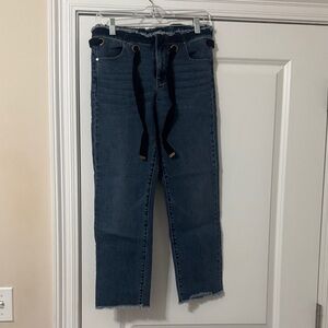 Liverpool Dark Blue Cropped Jeans with Black Accents